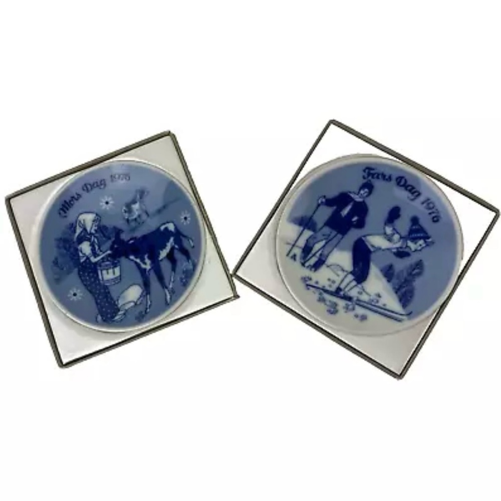 Vintage 70s Porsgrund Norway 1976 Mothers & Fathers Day Decorative Plates